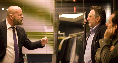 Bruce Willis (left) plays himself and goes after Robert De Niro's Hollywood producer character in "What Just Happened?"