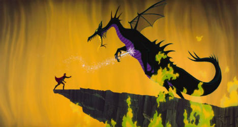 Maleficent gets shanked by the Prince in Sleeping Beauty.